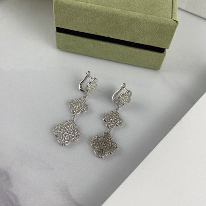[Amore Jewelry]CLOVER 3 MOTIF DIAMOND SILVER DROP EARRINGS