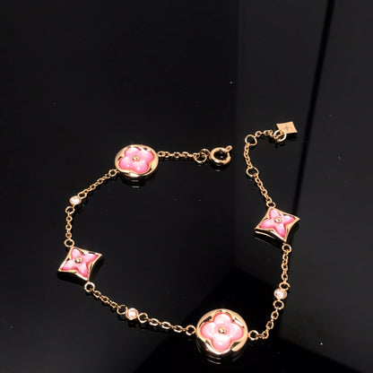 [Amore Jewelry]STAR AND SUN 4 MOTIF PINK MOP PINK GOLD BRACELET