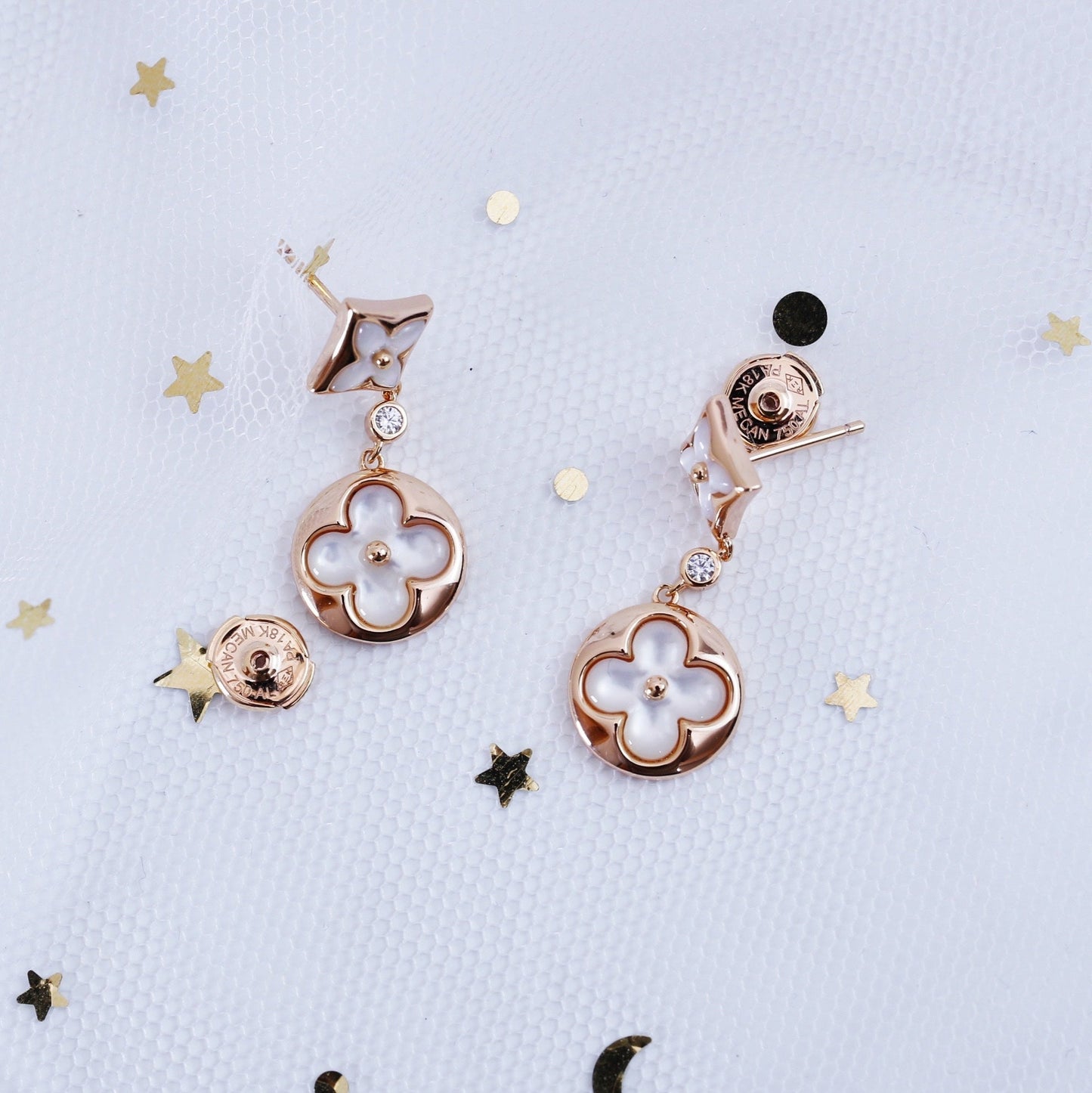 [Amore Jewelry]STAR AND SUN PINK GOLD MOP DROP EARRINGS