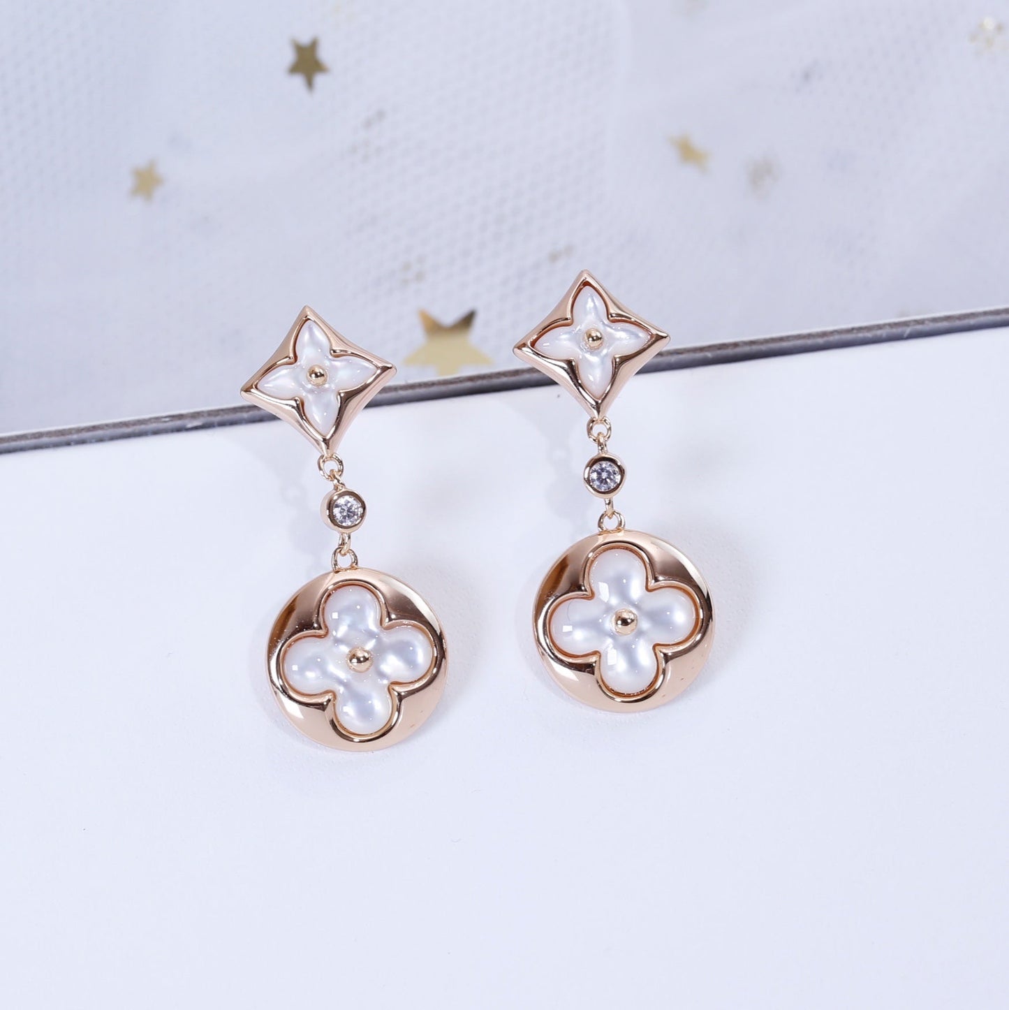 [Amore Jewelry]STAR AND SUN PINK GOLD MOP DROP EARRINGS