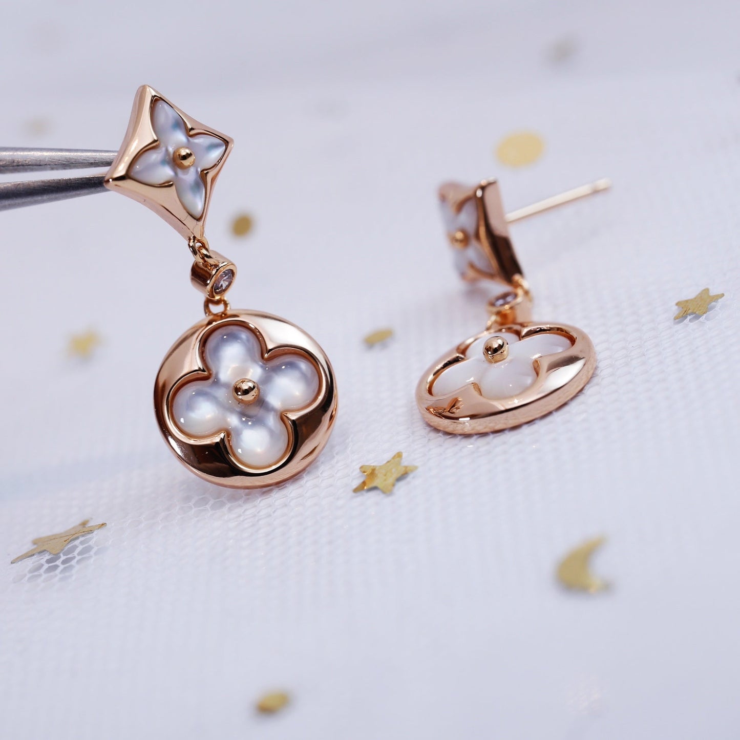 [Amore Jewelry]STAR AND SUN PINK GOLD MOP DROP EARRINGS