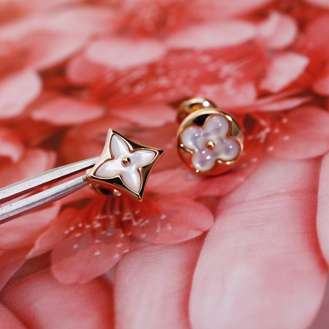 [Amore Jewelry]STAR AND SUN PINK GOLD MOP STUD EARRINGS