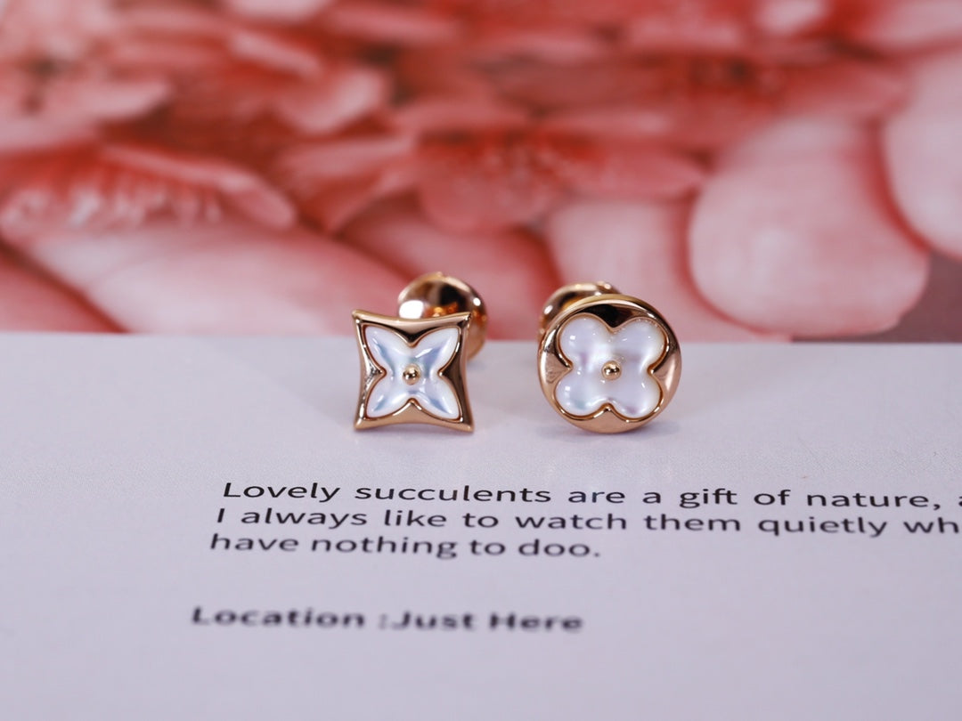 [Amore Jewelry]STAR AND SUN PINK GOLD MOP STUD EARRINGS