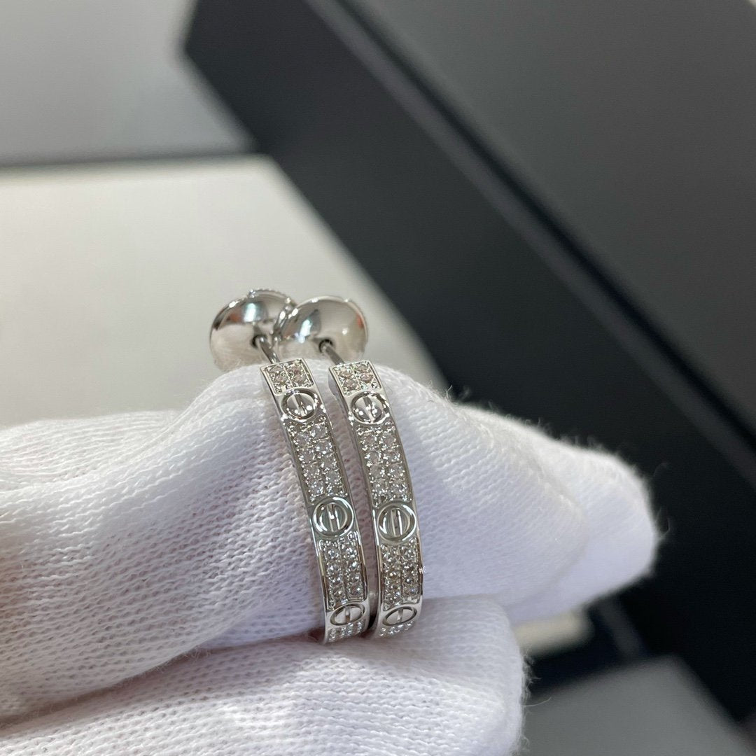 [Amore Jewelry]LOVE DIAMOND SILVER HOOP EARRINGS