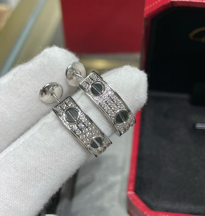 [Amore Jewelry]LOVE CERAMIC DIAMOND PAVED SILVER EARRINGS
