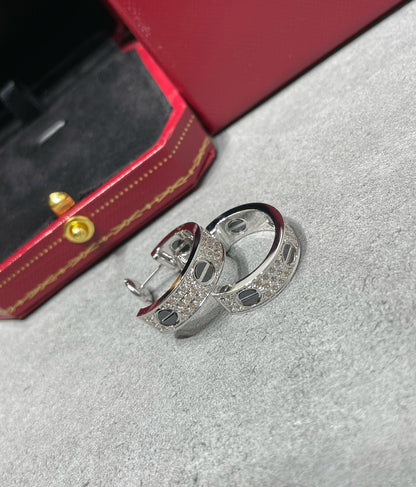 [Amore Jewelry]LOVE CERAMIC DIAMOND PAVED SILVER EARRINGS