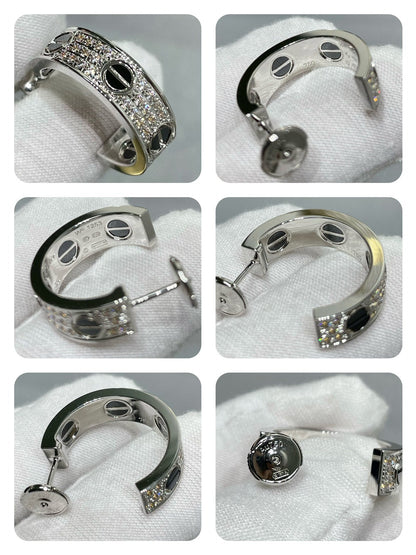 [Amore Jewelry]LOVE CERAMIC DIAMOND PAVED SILVER EARRINGS