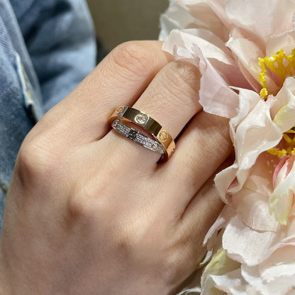 [Amore Jewelry]LOVE PINK GOLD SILVER DIAMOND DOUBLE RING