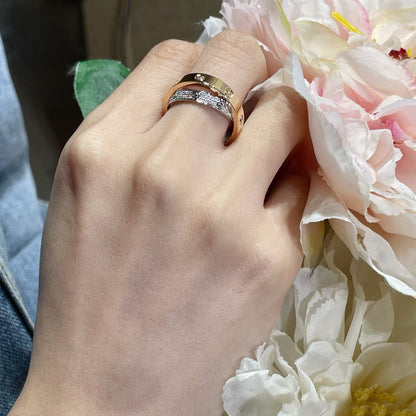 [Amore Jewelry]LOVE PINK GOLD SILVER DIAMOND DOUBLE RING