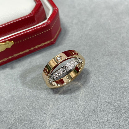 [Amore Jewelry]LOVE PINK GOLD SILVER DIAMOND DOUBLE RING