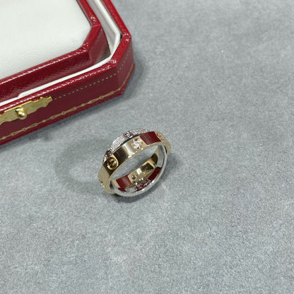 [Amore Jewelry]LOVE PINK GOLD SILVER DIAMOND DOUBLE RING