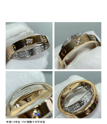 [Amore Jewelry]LOVE PINK GOLD SILVER DIAMOND DOUBLE RING