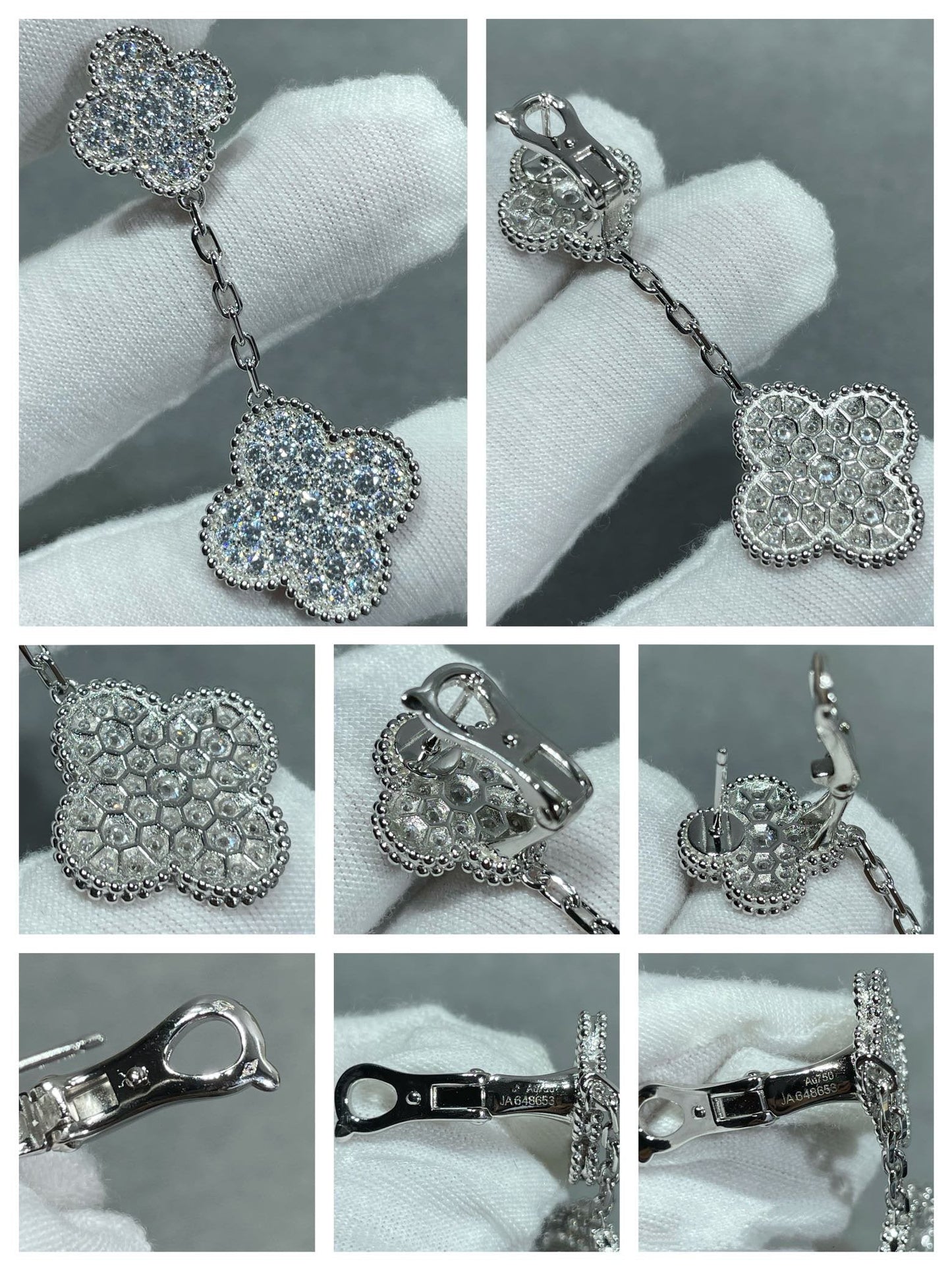 [Amore Jewelry]CLOVER 2 MOTIFS DIAMOND PAVED SILVER EARRINGS