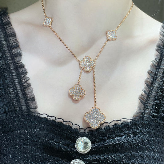 [Amore Jewelry]CLOVER 6 MOTIF DIAMOND PAVED NECKLACE