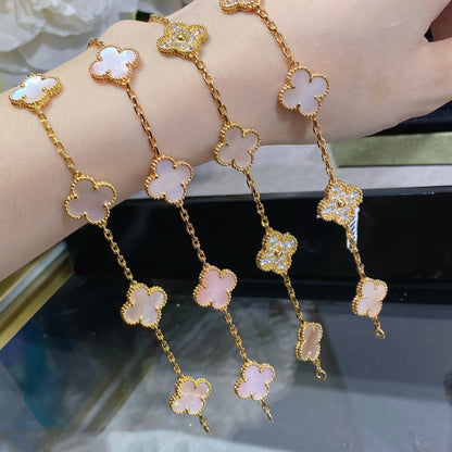 [Amore Jewelry]CLOVER 5 MOTIF DIAMOND PINK MOP PINK GOLD BRACELET