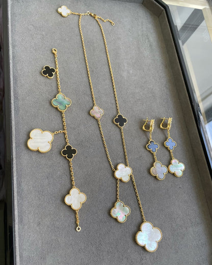 [Amore Jewelry]CLOVER 3 MOTIF MOP ONYX DARK MOP PINK GOLD EARRINGS