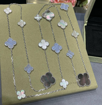 [Amore Jewelry]CLOVER 16 MOTIF CHALCEDONY MOP SILVER NECKLACE