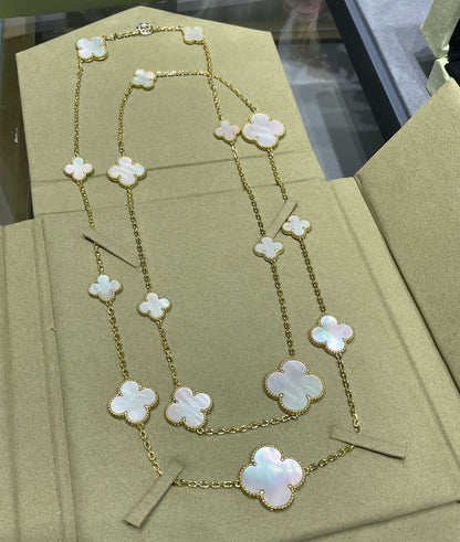 [Amore Jewelry]CLOVER 16 MOTIF WHITE MOP GOLD NECKLACE