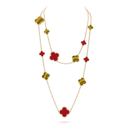 [Amore Jewelry]CLOVER 16 MOTIF CARNELIAN TIGER EYE ROSE GOLD NECKLACE