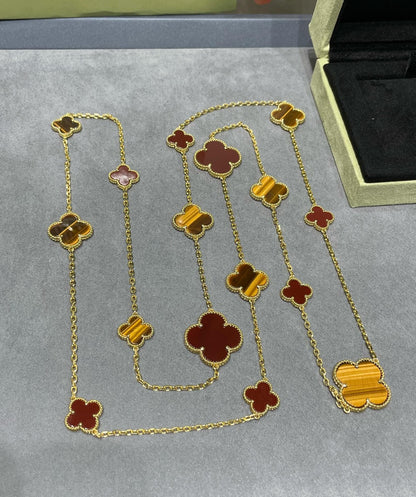 [Amore Jewelry]CLOVER 16 MOTIF CARNELIAN TIGER EYE ROSE GOLD NECKLACE
