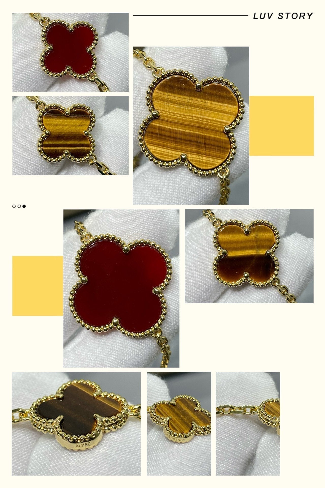 [Amore Jewelry]CLOVER 16 MOTIF CARNELIAN TIGER EYE ROSE GOLD NECKLACE