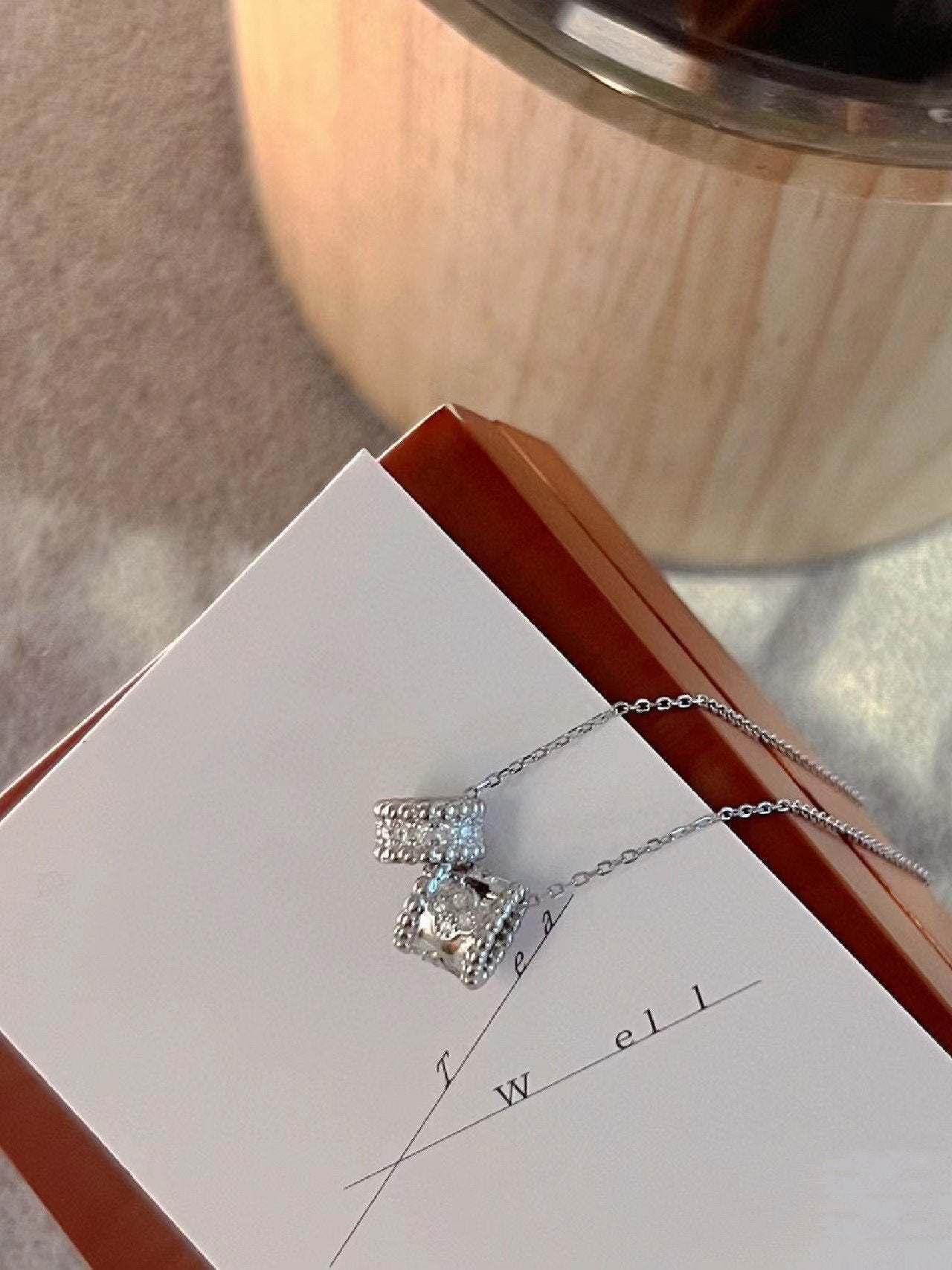 [Amore Jewelry]PERLEE DOUBLE PENDANT SILVER DIAMOND NECKLACE