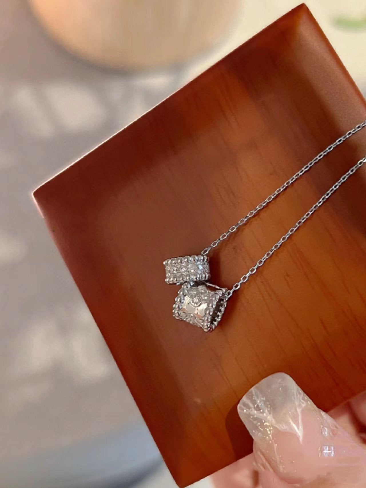[Amore Jewelry]PERLEE DOUBLE PENDANT SILVER DIAMOND NECKLACE