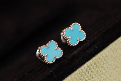 [Amore Jewelry]CLOVER MINI TURQUOISE SILVER STUD EARRINGS