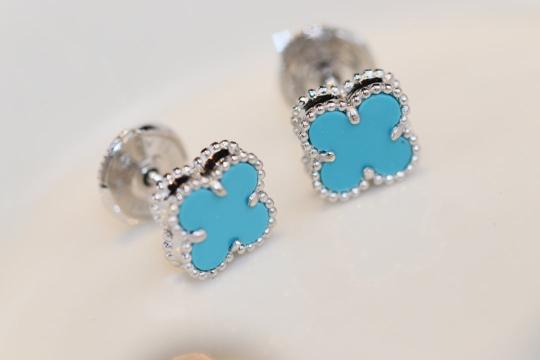 [Amore Jewelry]CLOVER MINI TURQUOISE SILVER STUD EARRINGS