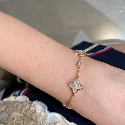 [Amore Jewelry]STAR AND SUN 4 MOTIF WHITE MOP PINK GOLD BRACELET