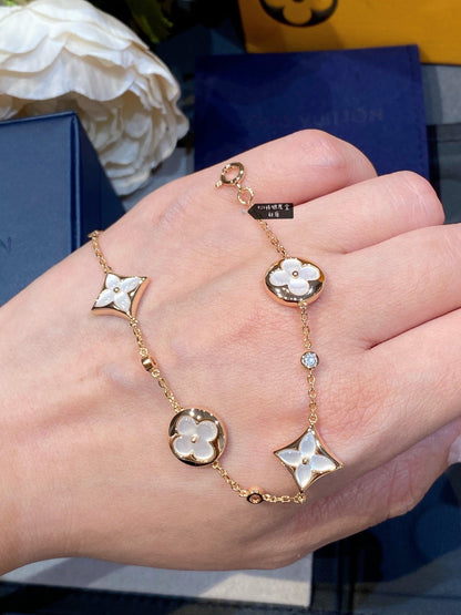 [Amore Jewelry]STAR AND SUN 4 MOTIF WHITE MOP PINK GOLD BRACELET