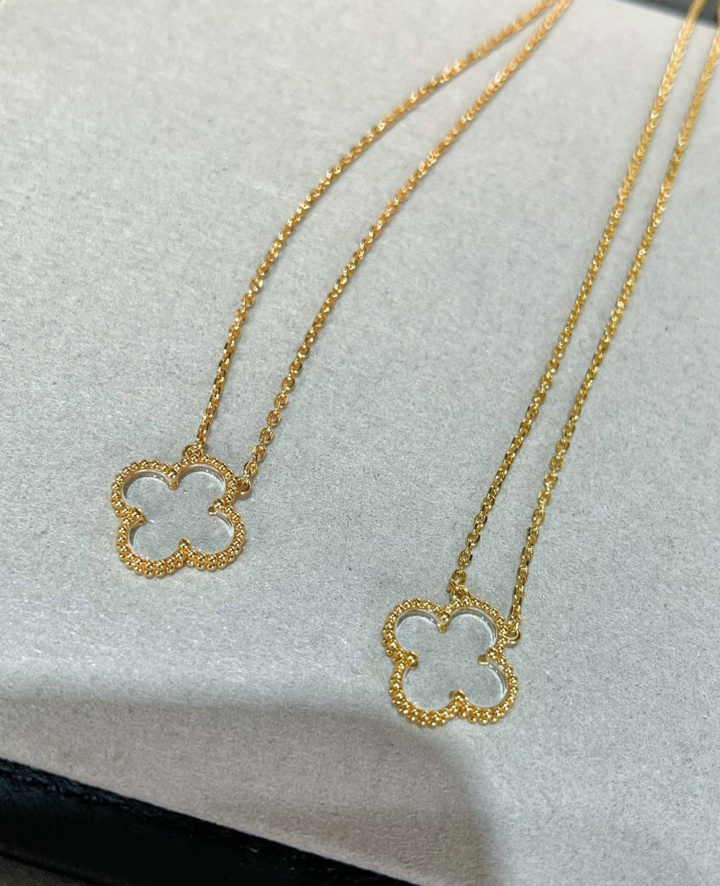 [Amore Jewelry]CLOVER ROCK CRYSTAL ROSE GOLD NECKLACE