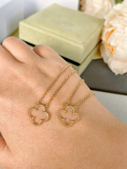 [Amore Jewelry]CLOVER ROCK CRYSTAL ROSE GOLD NECKLACE