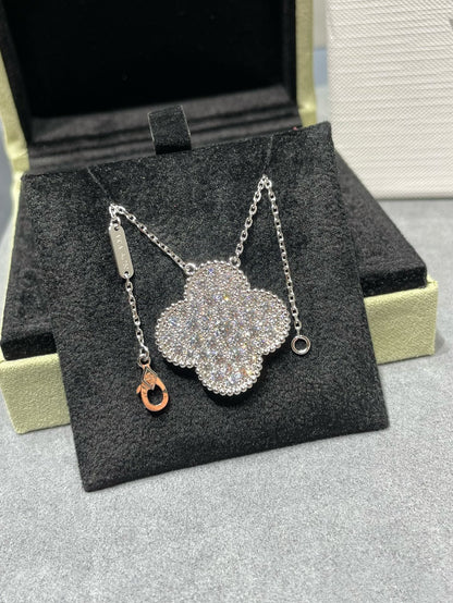 [Amore Jewelry]CLOVER 25MM LARGE PENDANT DIAMOND PAVED SILVER NECKLACE