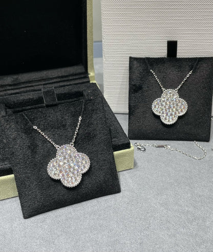 [Amore Jewelry]CLOVER 25MM LARGE PENDANT DIAMOND PAVED SILVER NECKLACE