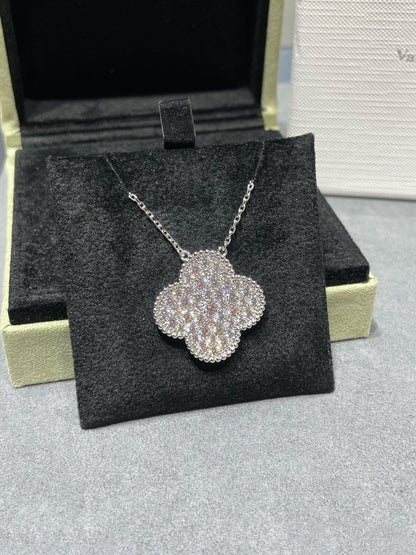 [Amore Jewelry]CLOVER 25MM LARGE PENDANT DIAMOND PAVED SILVER NECKLACE