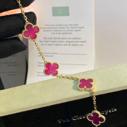 [Amore Jewelry]NEW CLOVER 5 MOTIFS PINK ENAMEL BRACELET
