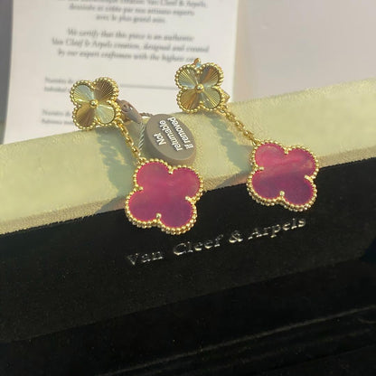 [Amore Jewelry]NEW CLOVER 2 MOTIF PINK ENAMEL EARRINGS