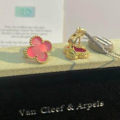 [Amore Jewelry]NEW CLOVER 15MM PINK ENAMEL STUD EARRINGS