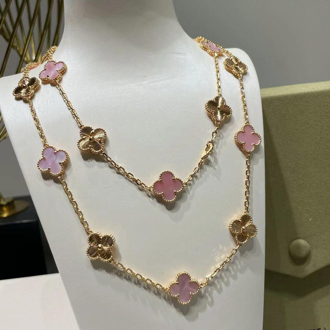 [Amore Jewelry]CLOVER 20 MOTIFS LASER PINK MOP NECKLACE