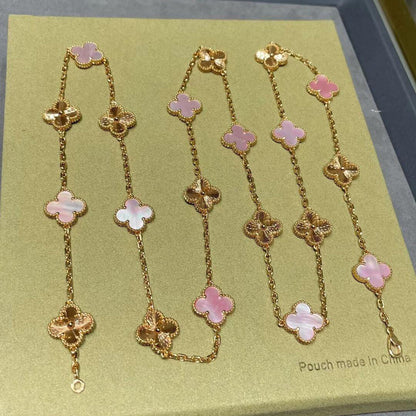 [Amore Jewelry]CLOVER 20 MOTIFS LASER PINK MOP NECKLACE
