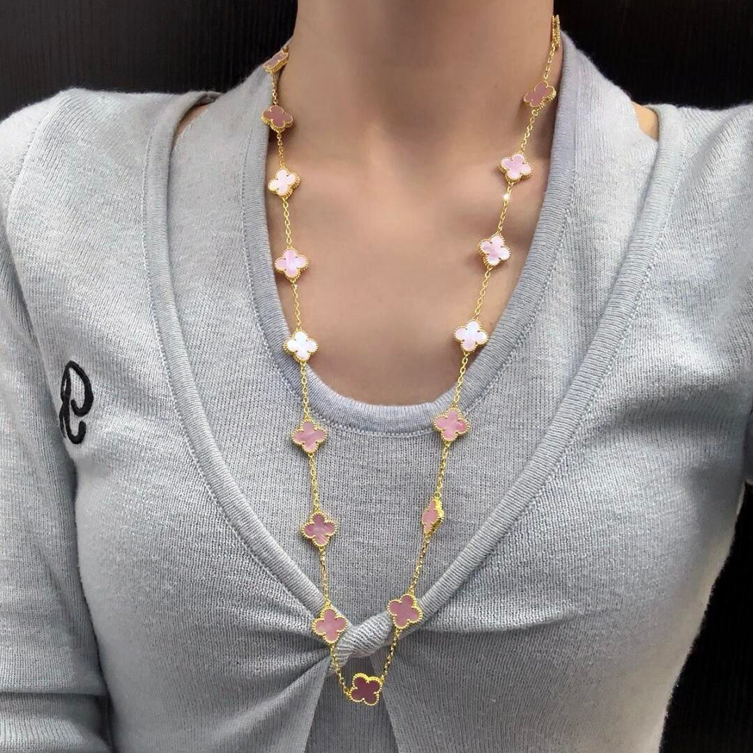 [Amore Jewelry]CLOVER 20 MOTIFS PINK MOP NECKLACE