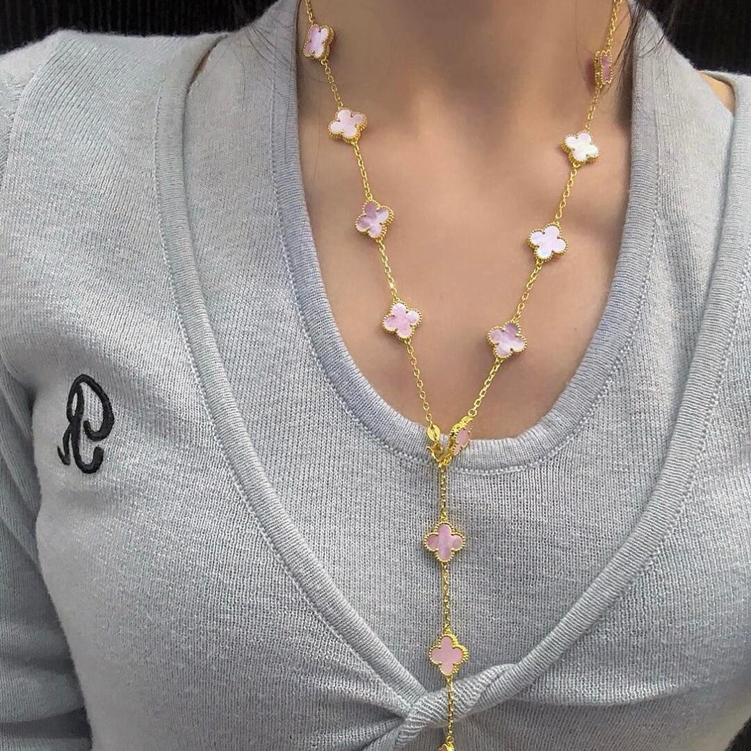 [Amore Jewelry]CLOVER 20 MOTIFS PINK MOP NECKLACE