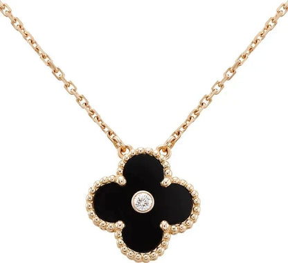 [Amore Jewelry]CLOVER 15MM DIAMOND ONYX NECKLACE