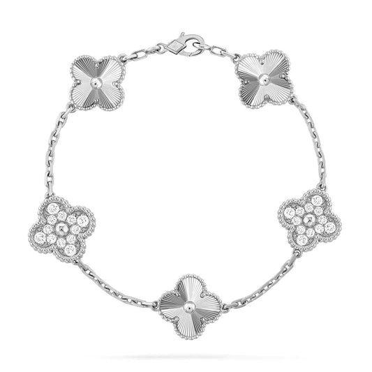 [Amore Jewelry]CLOVER 5 MOTIF SILVER DIAMOND BRACELET