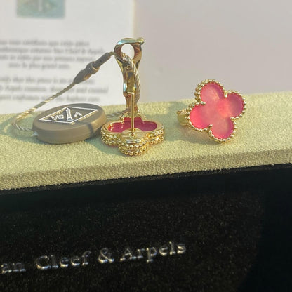 [Amore Jewelry]NEW CLOVER 15MM PINK ENAMEL STUD EARRINGS