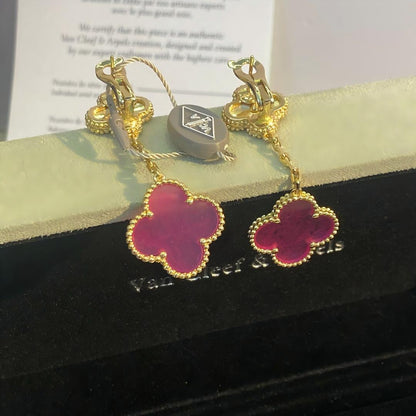 [Amore Jewelry]NEW CLOVER 2 MOTIF PINK ENAMEL EARRINGS