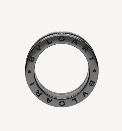 [Amore Jewelry]ZERO 1 ROCK FOUR-BAND BLACK CERAMIC WITH STUDDED SPIRAL AND PAVED DIAMONDS RING