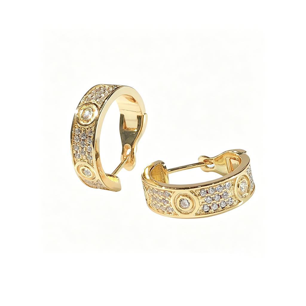 [Amore Jewelry]LOVE 5.5MM DIAMOND PAVED EARRINGS