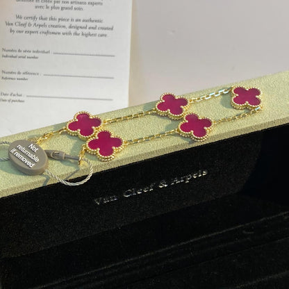[Amore Jewelry]NEW CLOVER 5 MOTIFS PINK ENAMEL BRACELET